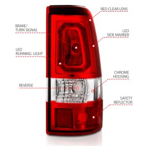 Chevrolet Silverado 1500 LED Taillights - Rear - ANZO - Plank Style - Chrome with Red/Clear Lens - `03-`06