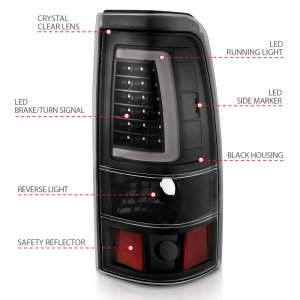 Chevrolet Silverado 1500 Tail Light Assembly - Rear - ANZO - LED Plank Style - Black w/Clear Lens - `03-`06