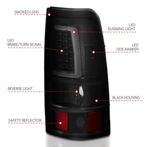 Chevrolet Silverado 1500 Tail Light Assembly - Rear - ANZO - LED Plank Style - Black w/Smoke Lens - `03-`06