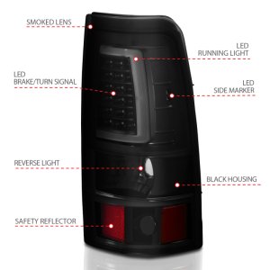 Chevrolet Silverado 1500 Tail Light Assembly - Rear - ANZO - LED Plank Style - Black w/Smoke Lens - `03-`06