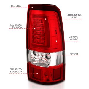 Chevrolet Silverado 1500 LED Taillights - Rear - ANZO - Plank Style - Chrome with Red/Clear Lens - `03-`06