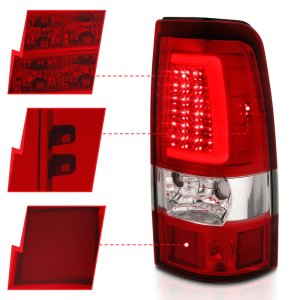 Chevrolet Silverado 1500 LED Taillights - Rear - ANZO - Plank Style - Chrome with Red/Clear Lens - `03-`06
