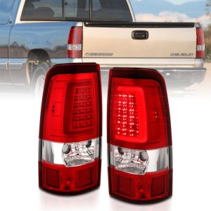 Chevrolet Silverado 1500 LED Taillights - Rear - ANZO - Plank Style - Chrome with Red/Clear Lens - `03-`06