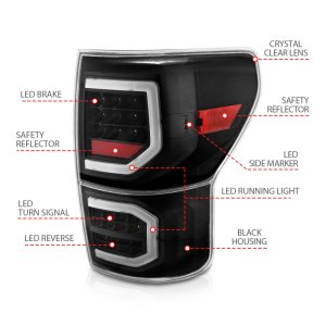Toyota Tundra LED Taillights - Rear - ANZO - Plank Style - Black w/Clear Lens - `07-`13