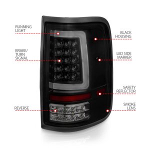 Ford F-150 LED Tail Light Assembly - ANZO - Black Housing w/ Light Bar - Smoke Lens - `04-`06
