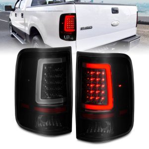 Ford F-150 LED Tail Light Assembly - ANZO - Black Housing w/ Light Bar - Smoke Lens - `04-`06