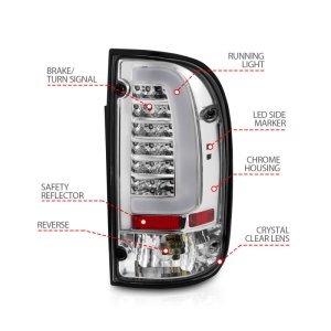 Toyota Tacoma LED Taillights - Rear - ANZO - Chrome Housing Clear Lens - `95-`00