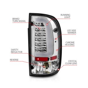Toyota Tacoma LED Taillights - Rear - ANZO - Chrome Housing Clear Lens - `95-`00