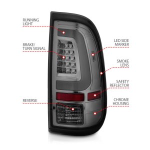 Ford F-250 Tail Lights - Rear - ANZO - LED Chrome Housing - Smoke - `08-`16 Ford F-250 Tail Lights - Rear - ANZO - LED Chrome Housing - Smoke - `08-`16