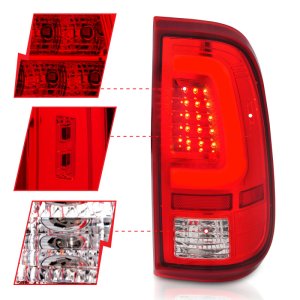 Ford F-250 LED Taillights - Rear - ANZO - ANZO - Chrome Housing Red/Clear Lens - `08-`16