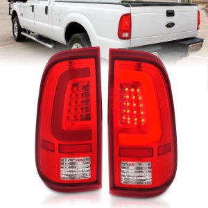 Ford F-250 LED Taillights - Rear - ANZO - ANZO - Chrome Housing Red/Clear Lens - `08-`16