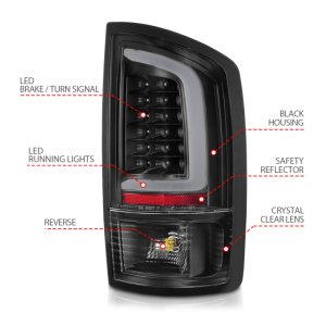 Dodge Ram 1500 LED Tail Lights - Rear - ANZO - w/ Light Bar - Black Housing Clear Lens - `02-`06