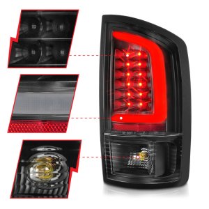 Dodge Ram 1500 LED Tail Lights - Rear - ANZO - w/ Light Bar - Black Housing Clear Lens - `02-`06