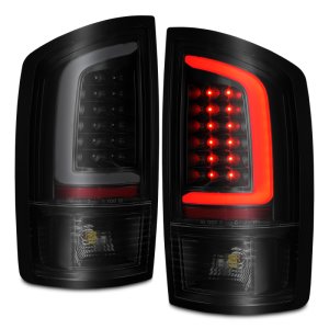 Dodge Ram 1500 LED Tail Lights - Rear - ANZO - Black Housing w/ Light Bar - Smoke Lens - `02-`06