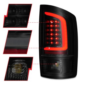Dodge Ram 1500 LED Tail Lights - Rear - ANZO - Black Housing w/ Light Bar - Smoke Lens - `02-`06