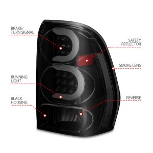 Chevrolet Trailblazer LED Tail Light Assembly - Rear - ANZO - Light Bar Style, Black Housing - Smoke Lens - `02-`09