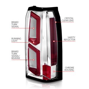 Chevrolet Tahoe Tail Lights - Rear - ANZO - LED w/ Light Bar - Chrome Housing Clear Lens - `15-`20