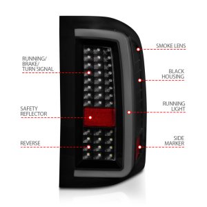 Chevrolet Silverado 2500 LED Tail Lights - Rear - ANZO - w/ Light Bar - Black Housing, Smoke Lens - `07-`13