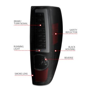 GMC Canyon LED Tail Light Assembly - Rear - ANZO - Light Bar Style Black Housing - Smoke Lens - `04-`12
