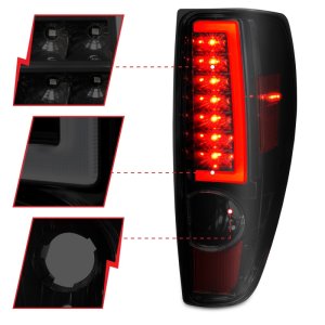 GMC Canyon LED Tail Light Assembly - Rear - ANZO - Light Bar Style Black Housing - Smoke Lens - `04-`12