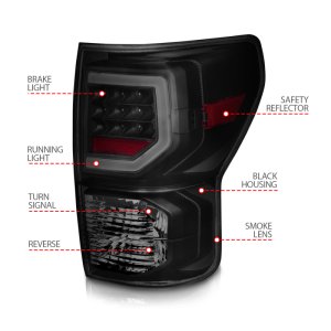 Toyota Tundra LED Taillights - Rear - ANZO - G2 with C Light Bars - Smoke Lens - `07-`11