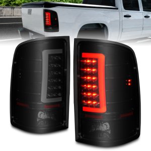 GMC Sierra Tail Light Assembly - Rear - ANZO - LED with Light Bar, Black Housing - Smoke - `07-`13