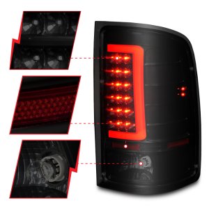 GMC Sierra Tail Light Assembly - Rear - ANZO - LED with Light Bar, Black Housing - Smoke - `07-`13