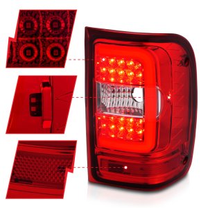 Ford Ranger LED Taillights - Rear - ANZO - Light Bar Style - Chrome Housing, Red/Clear Lens - `01-`11