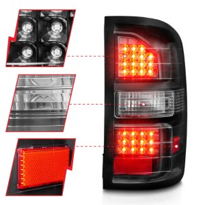 GMC Sierra Taillights - Rear - ANZO - LED - Black Housing Clear Lens - `14-`18