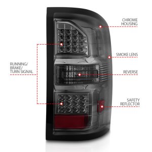 GMC Sierra Tail Light Assembly - ANZO - LED, Smoke Lens - Black - `14-`18