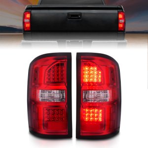 GMC Sierra LED Taillights - Rear - ANZO - Red/Clear Lens with Chrome Housing - Black Housing Red/Clear Lens - `14-`18