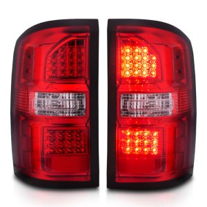 GMC Sierra LED Taillights - Rear - ANZO - Red/Clear Lens with Chrome Housing - Black Housing Red/Clear Lens - `14-`18