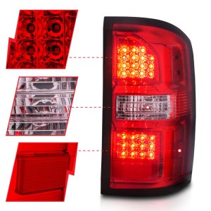 GMC Sierra LED Taillights - Rear - ANZO - Red/Clear Lens with Chrome Housing - Black Housing Red/Clear Lens - `14-`18
