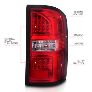 GMC Sierra LED Taillights - Rear - ANZO - Red/Clear Lens with Chrome Housing - Black Housing Red/Clear Lens - `14-`18
