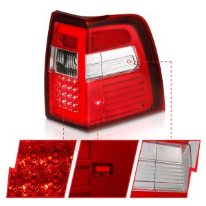 Ford Expedition LED Taillights - ANZO - Light Bar Chrome Housing - Red/Clear - `07-`17