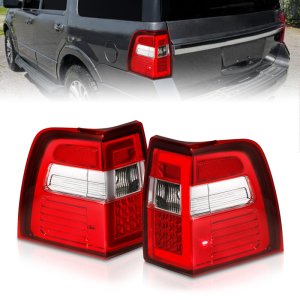 Ford Expedition LED Taillights - ANZO - Light Bar Chrome Housing - Red/Clear - `07-`17