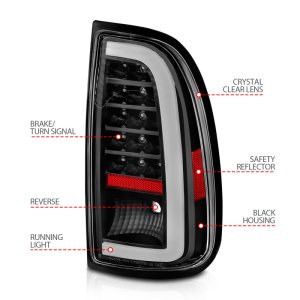 Toyota Tundra Tail Light Assembly - ANZO - LED with Light Bar - Black Housing Clear Lens - `00-`06