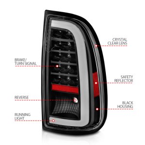 Toyota Tundra Tail Light Assembly - ANZO - LED with Light Bar - Black Housing Clear Lens - `00-`06