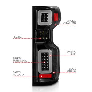 Chevrolet Silverado Tail Light Assembly - Rear - ANZO - Full LED w/ Light Bar Style Sequential - Black Housing, Clear Lens - `19-`21