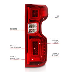 Chevrolet Silverado LED Taillights - Rear - ANZO - Light Bar Style - Sequential - Chrome Housing Red/Clear Lens - `19-`21