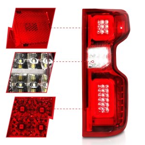 Chevrolet Silverado LED Taillights - Rear - ANZO - Light Bar Style - Sequential - Chrome Housing Red/Clear Lens - `19-`21