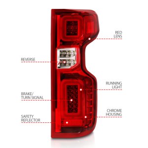 Chevrolet Silverado LED Taillights - Rear - ANZO - G2 w/ C Light Bars, Sequential - Chrome Housing Red Lens - `19-`21