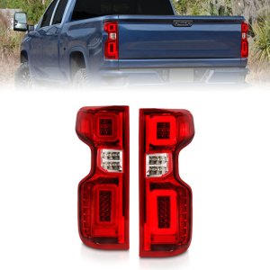 Chevrolet Silverado LED Taillights - Rear - ANZO - G2 w/ C Light Bars, Sequential - Chrome Housing Red Lens - `19-`21