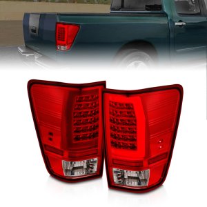 Nissan Titan Taillights - ANZO - LED w/ Light Bar - Chrome Housing/Red-Clear Lens - `04-`15