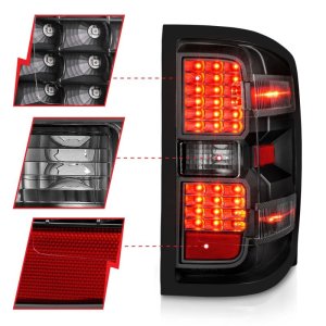 Chevrolet Silverado 2500HD LED Tail Lights - Rear - ANZO - Black with Clear Lens - `15-`19