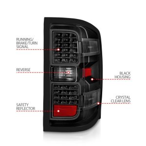 Chevrolet Silverado 3500HD LED Tail Lights - Rear - ANZO - Black with Clear Lens - `15-`19