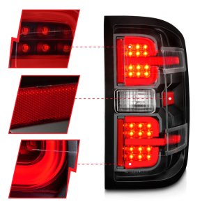 Chevrolet Silverado 2500HD LED Taillights - Rear - ANZO - LED w/ Light Bar Style - Black Light Bar & Clear Lens - `15-`19