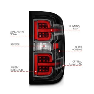Chevrolet Silverado 3500HD LED Taillights - Rear - ANZO - LED w/ Light Bar Style - Black Light Bar & Clear Lens - `15-`19