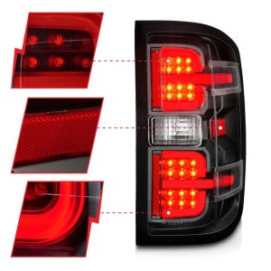 Chevrolet Silverado 3500HD LED Taillights - Rear - ANZO - LED w/ Light Bar Style - Black Light Bar & Clear Lens - `15-`19