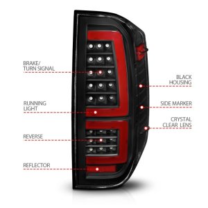 Toyota Tundra LED Taillights - Rear - ANZO - Red Light Bar Style - Sequential - Black Housing/Clear Lens - `14-`21